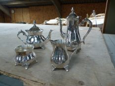 *Silver Plated Four Piece Tea Set Comprising of Teapot, Water Jug, Creamer and Sugar Basin
