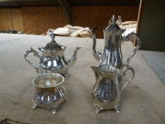 *Silver Plated Four Piece Tea Set Comprising of Teapot, Water Jug, Creamer and Sugar Basin