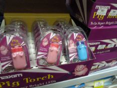 *Carton Containing 144 Maxim Pig Torch Twin Super Bright LED Keyrings