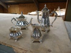 *Silver Plated Four Piece Tea Set Comprising of Teapot, Water Jug, Creamer and Sugar Basin