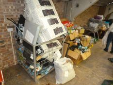 *Stillage and Eight Box Containing Assorted Stereos, Video Cassettes, Clocks, Dancing Flowers, Icon,