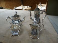 *Silver Plated Four Piece Tea Set Comprising of Teapot, Water Jug, Creamer and Sugar Basin