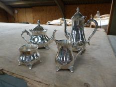 *Silver Plated Four Piece Tea Set Comprising of Teapot, Water Jug, Creamer and Sugar Basin