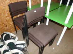 *Six Stackable Office Chairs Upholstered in Brown Fabric with Black Metal Frames