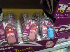 *Carton Containing 144 Maxim Pig Torch Twin Super Bright LED Keyrings
