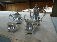 *Silver Plated Four Piece Tea Set Comprising of Teapot, Water Jug, Creamer and Sugar Basin