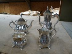 *Silver Plated Four Piece Tea Set Comprising of Teapot, Water Jug, Creamer and Sugar Basin