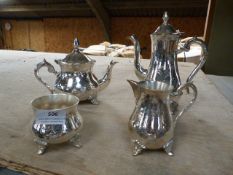 *Silver Plated Four Piece Tea Set Comprising of Teapot, Water Jug, Creamer and Sugar Basin