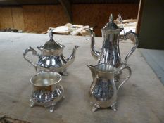 *Silver Plated Four Piece Tea Set Comprising of Teapot, Water Jug, Creamer and Sugar Basin
