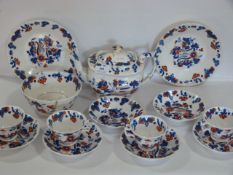 19th Century Part Tea Service with Blue and Red Floral Design