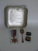 War Medal, a 'Owzthat Game, Silver Spoon and an Advertising Dish