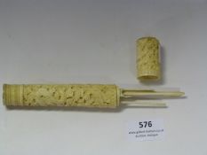 Intricately Carved Ivory Needle Case