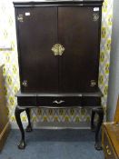Darkwood Cocktail Cabinet on Cabriole Legs with Brass Furniture