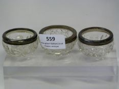 Three Silver Rimmed Salts