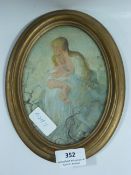 Oval Oil Painting of Mother and Child