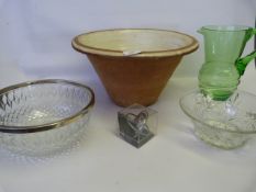 Bread Pancheon, Glass Bowls and Jug