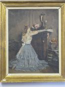 Large Gilt Framed Oil of Lady in Prayer