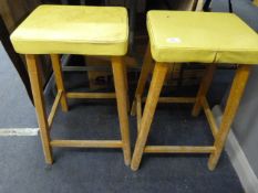 Pair of Beech Kitchen Stools with Upholstered Seats