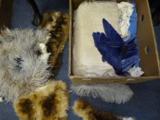 Assorted Feather Bowers, Hats, Table Cloths, Etc