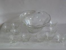 Clear Glass Punch Bowl with Cups