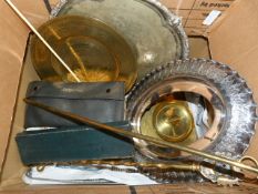 Box of Brassware, Silver Plate, Etc