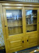 Multiyork Solid Oak Glazed Bookcase Enclosed by Sliding Doors