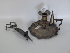 Pair of Silver Plated Grape Scissors and Candle Stick