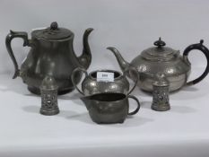 Collection of Pewter Teapots, Etc
