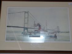 Signed D Bell Print of the Lincoln Castle and the Humber Bridge