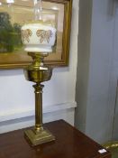 Brass Column Oil Lamp with Shade