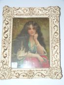 Cream and Gilt Framed Print of a Gypsy Girl