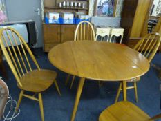 Ercol Circular Drop Leaf Table with Four Spindle Highback Chairs