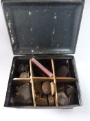 Tin of Foreign Coins Including German French, Pennys, Etc