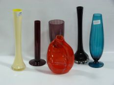 Six Coloured Glass Vases