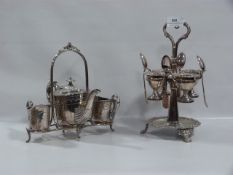 Silver Plated Egg Cruet and Miniature Teapot on Stand
