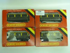 Four Hornby GWR Four Wheel Coaches