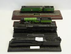 Two Carved Coal Decorative Steam Locomotives and Two Others