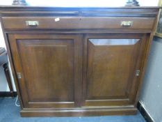 Mahogany Office Cupboard with Two Doors, Shelves and One Large Drawer