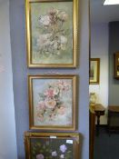 Three Gilt Framed Oil Paintings Roses