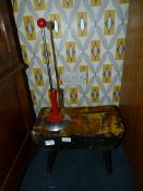 Pine Kitchen Stool and a Chrome Poker