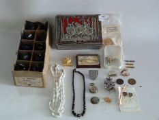 Tin of Costume Jewellery and Inks