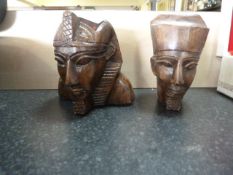Two Pottery Egyptian Heads