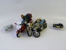 Two Model Motorcycles and Two Cars