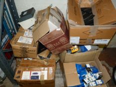 Pallet Containing Assorted Printer Ink, Scalextric Track, Light Bulbs, Etc