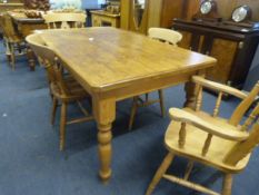 Pine Dining Table with Two Chair and Two Carvers