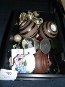 BOx of Ornaments. Candles, Glassware, Etc