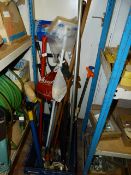Assorted Gardening Tools, Mops, Walking Sticks, Pruners, Etc