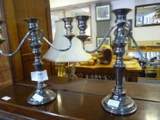 Pair of Two Branch Silver Plated Candelabras