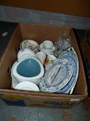 Box Containing Decorative Plates, Glassware, Etc