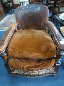 Pair of Oak and Leather Upholstered Armchairs